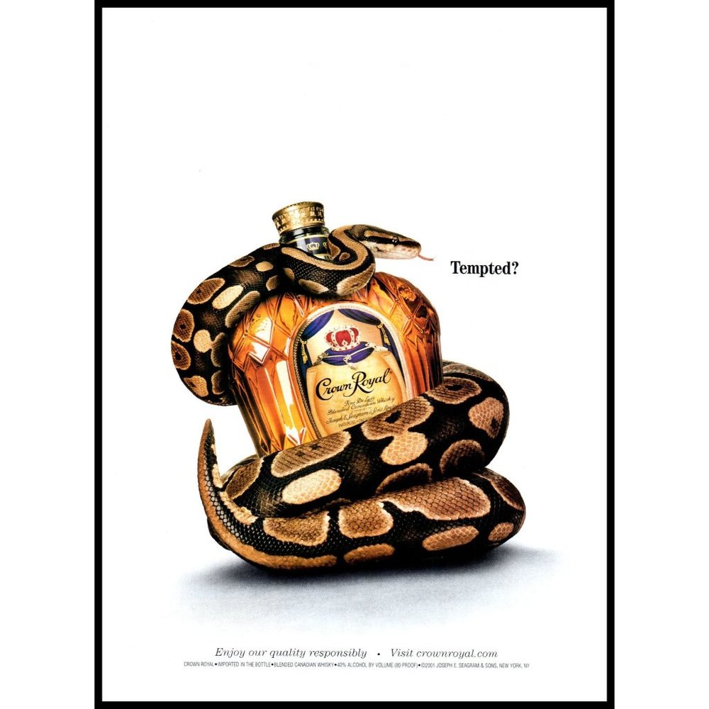 2002 Crown Royal Canadian Whisky Whiskey Vintage Print Ad Snake Tempted Wall Art